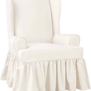 Slipcover 1-piece for wing chair/armchair Ivory white color with drapes cotton